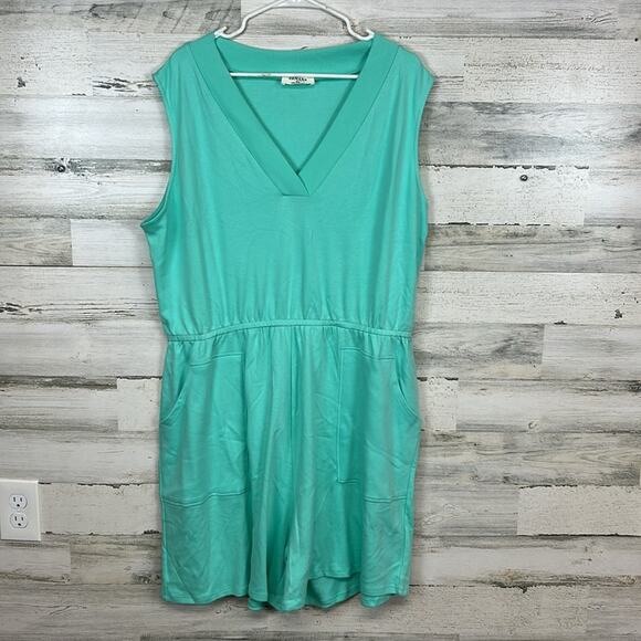 New Zenana Cotton Sleeveless V Neck Romper with Pockets Mint Green Size 3X - Picture 2 of 7